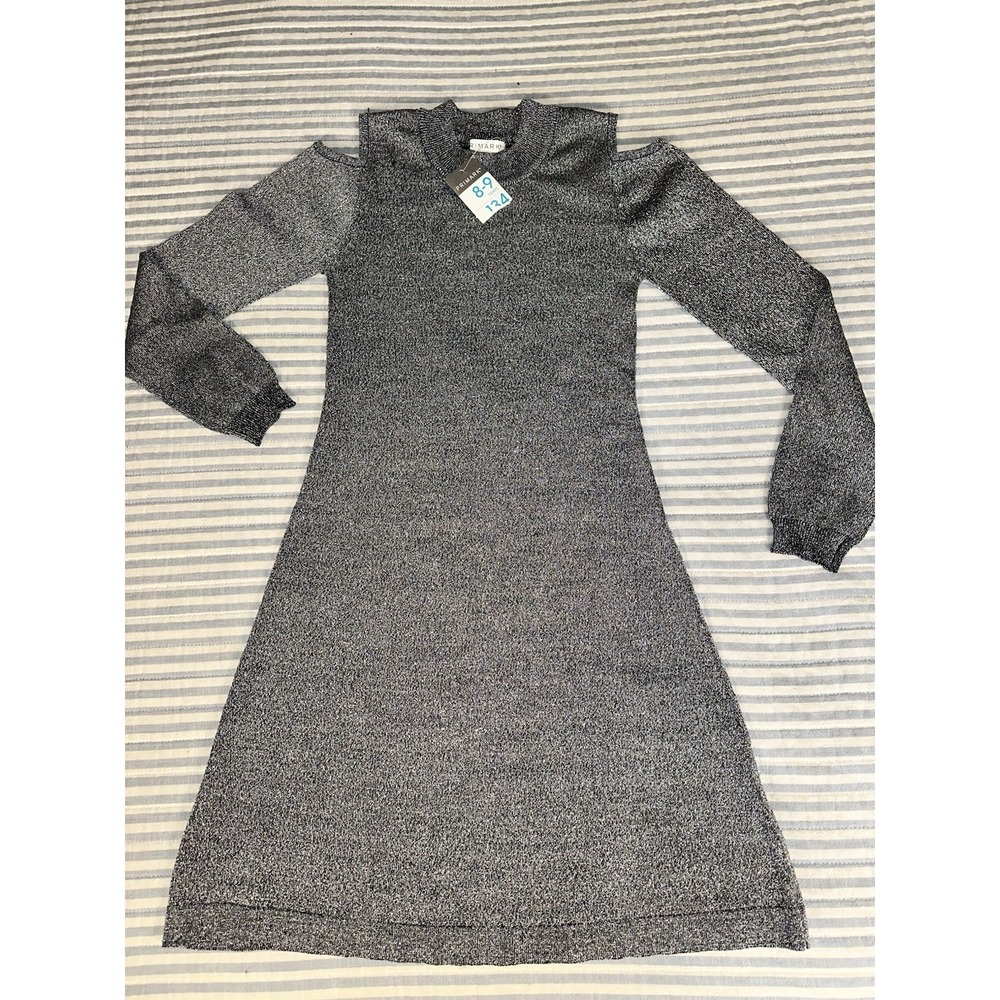 Primark Girls Black Silver Shimmer Knit Sweater Dress Size 8–9Y 134cm‎ NWT